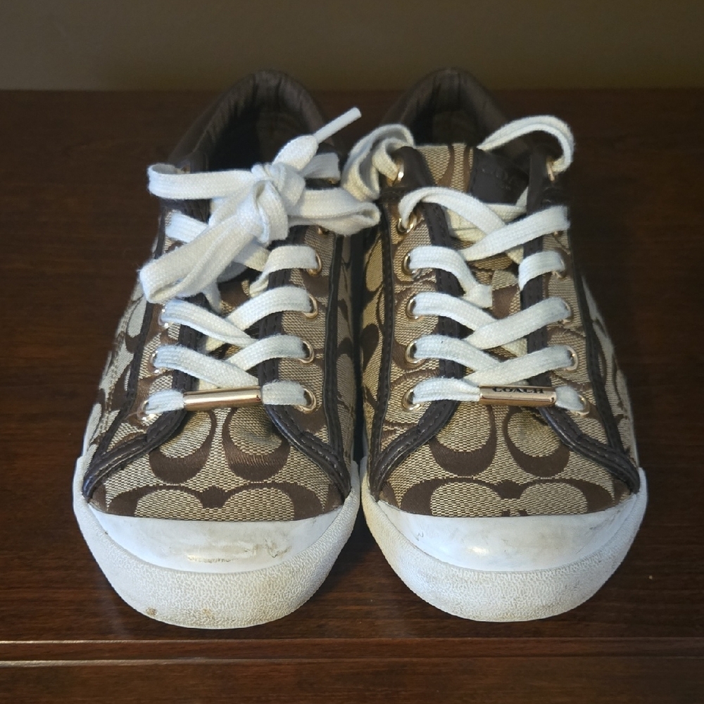 Coach Tan and Brown Signature Canvas Sneakers Size 8 - Picture 5 of 8